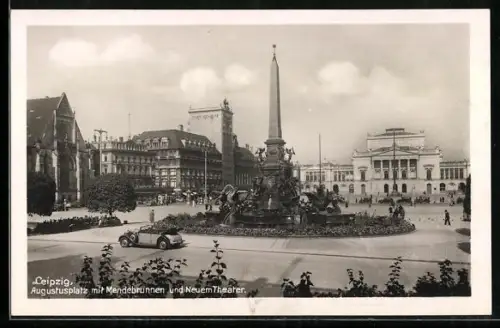 AK Leipzig, Augustusplatz mit Mendebrunnen und Neuen Theater