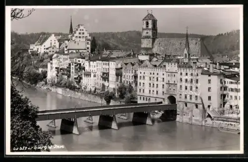 AK Wasserburg a. Inn, Innbrücke mit Blick in den Ort