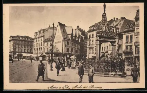 AK Mainz a. Rh., Markt mit Brunnen