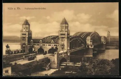 AK Köln a. Rh., Hohenzollernbrücke mit Strassenbahn