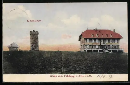 AK Feldberg / Schwarzwald, Feldbergturm und Gasthaus