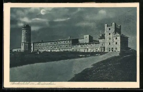 AK Brocken, Brockenhotel im Mondschein