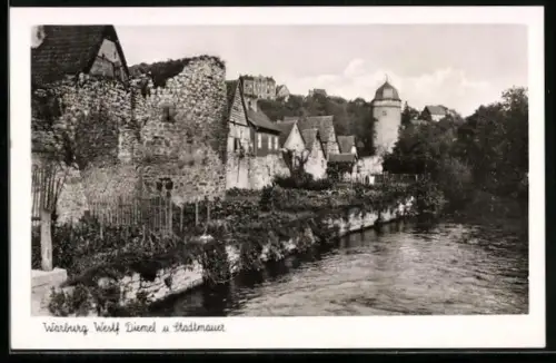 AK Warburg i. W., Diemel und Stadtmauer