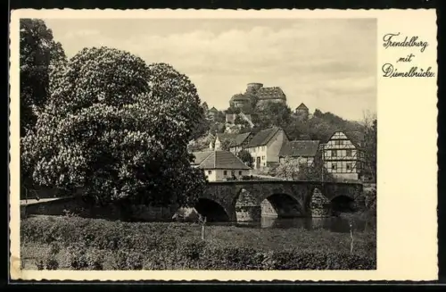 AK Trendelburg, Diemelbrücke, Burg Trendelburg, Fachwerkhäuser