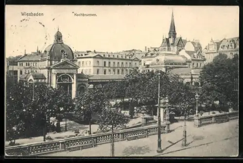 AK Wiesbaden, Kochbrunnen und Umgebung aus der Vogelschau