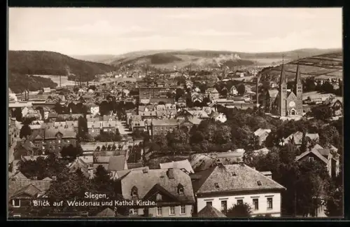 AK Siegen, Blick auf Weidenau und Katholische Kirche