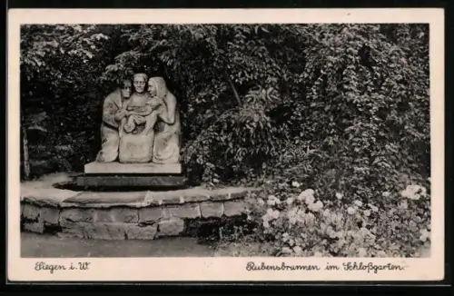 AK Siegen i. W., Rubensbrunnen im Schlossgarten