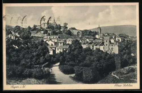 AK Siegen i. W., Oberes Schloss aus der Vogelschau