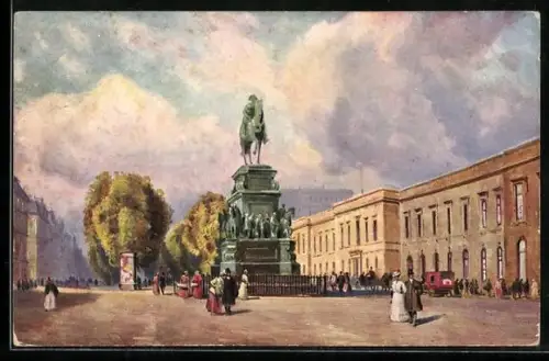 Künstler-AK Berlin, Denkmal Friedrich des Grossen, Unter den Linden