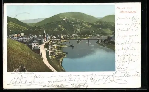 AK Berncastel, Moselbrücke, Stadtansicht, Burg