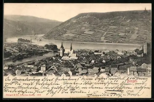 AK Bingen / Rhein, Ortsansicht mit Rhein aus der Vogelschau