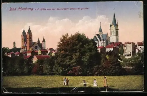 AK Bad Homburg v. d. Höhe, Blick von der Oberurseler Chaussee auf Stadt und Kirchen