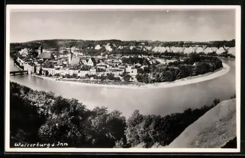 AK Wasserburg a. Inn, Stadtansicht mit Flussschleife