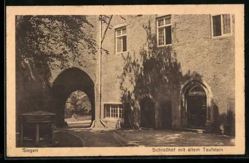 AK Siegen, Schlosshof mit altem Taufstein