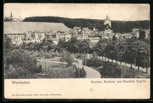 AK Wiesbaden, Nerothal, Neroberg und Russische Kapelle