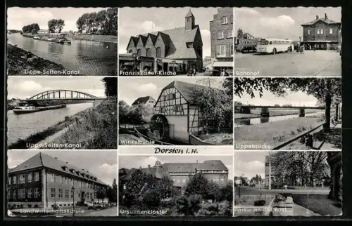 AK Dorsten i. W., Franziskaner-Kirche, Bahnhof, Ursulinenkloster