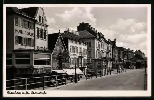 AK Rüdesheim a. Rh., Rheinstrasse, Hotel Traube