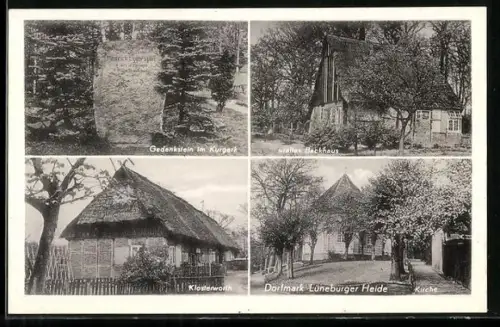 AK Dorfmark /Lüneburger Heide, Gedenkstein im Kurpark, altes Backhaus, Klosterwroth, Kirche