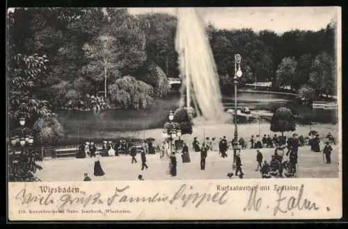 AK Wiesbaden, Kursaalweiher mit Fontaine