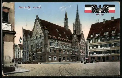 AK Ulm a. D., Rathaus, Reichsadler mit Flagge