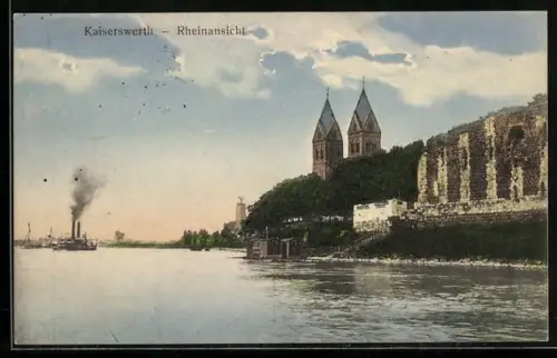 AK Kaiserswerth, Rheinansicht mit Kirche und Ruine