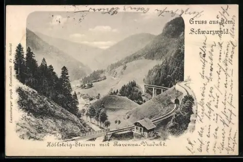 AK Höllsteig-Steinen /Schwarzwald, Ravennaviadukt, Talansicht, Eisenbahn