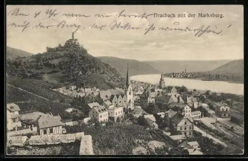 AK Braubach, Marksburg, Stadtansicht, Rhein