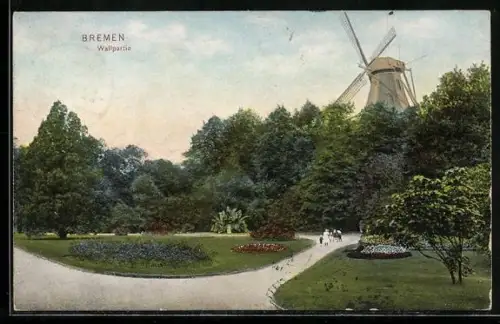 AK Bremen, Wallparkanlage mit Windmühle
