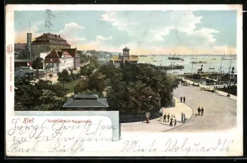 AK Kiel, Schloss mit Seegarten, Hafen, Schiffe