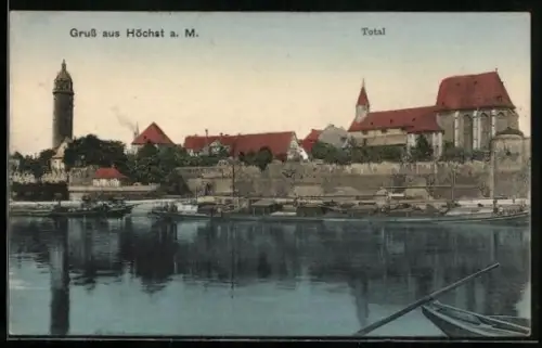 AK Höchst a. M., Gesamtansicht mit Stadtmauer und Turm