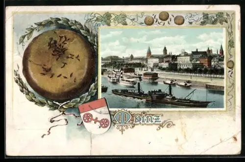 AK Mainz, Rheinansicht mit Ortspanorama und Schiffsverkehr