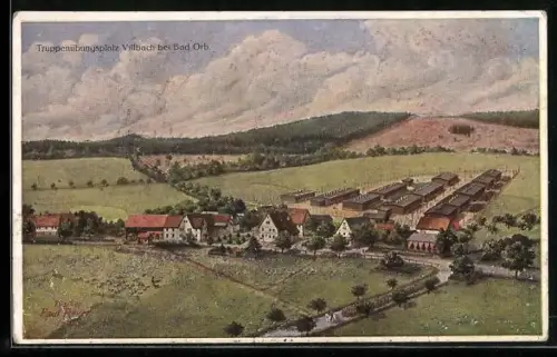 AK Bad Orb /Villbach, Truppenübungsplatz aus der Vogelschau