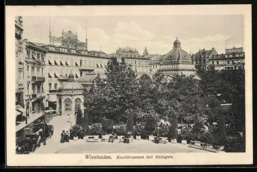 AK Wiesbaden, Kochbrunnen mit Anlagen