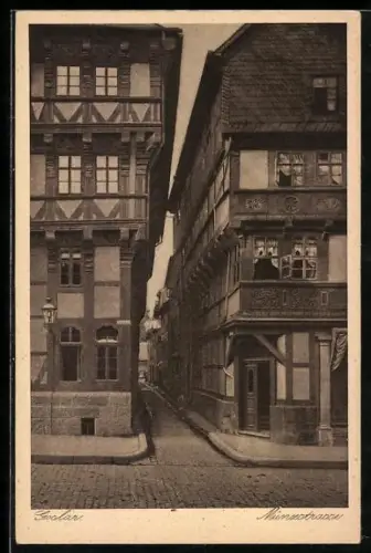 AK Goslar, Münzstrasse, Fachwerkhäuser