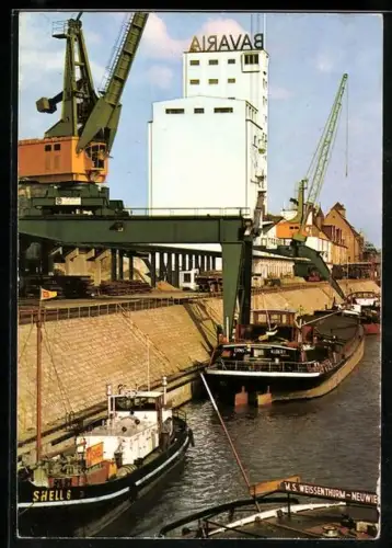 AK Bamberg, Hafen, BAVARIA-Silo, Kräne, Frachtschiffe