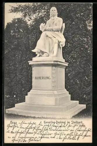 AK Graz, Hamerling-Denkmal im Stadtpark