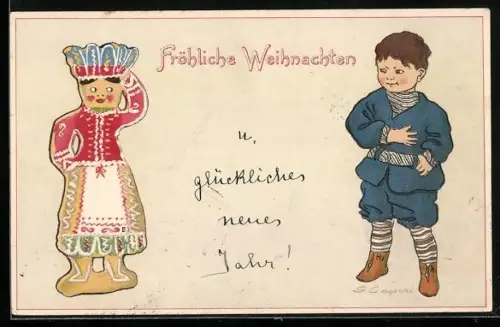 Künstler-AK Gertrud Caspari: Kleiner Junge schaut zu einer Keksfrau