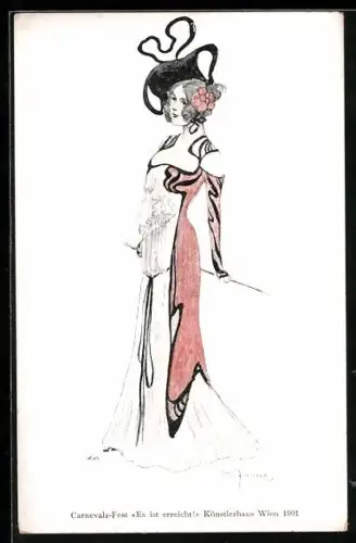 Künstler-AK Theo Zasche: Elegante Dame in fliessendem Gewand, Jugendstil