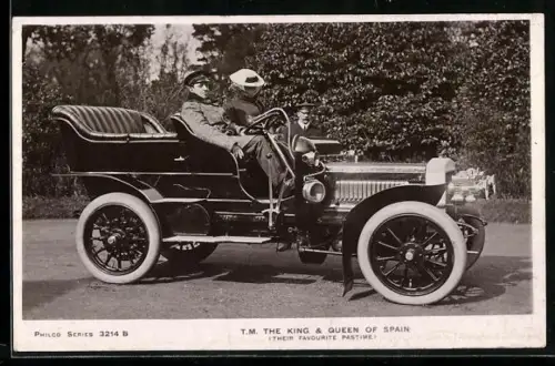 AK König und Königin von Spanien in einem Automobil