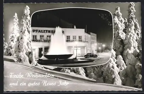 AK Kaiserslautern /Pfalz, Pfalztheater, Fackelrondell, Winteransicht