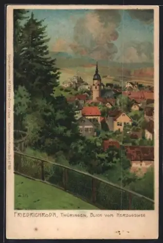 Künstler-AK Friedrichroda, Blick vom Herzogsweg auf den Ort