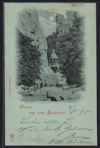 Mondschein-AK Bodethal, Bodethor mit Turmpavillon