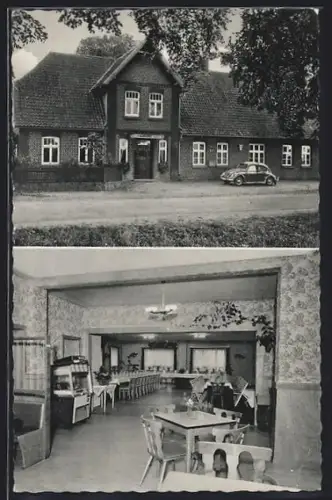 AK Bockhorn / Soltau, Gasthaus Dorfkrug H. v. Hörsten, mit Innenansicht