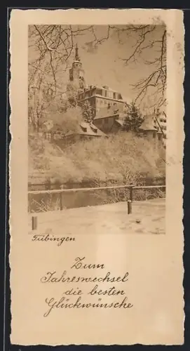 Mini-AK Tübingen, Teilansicht im Winter, Neujahrsgruss