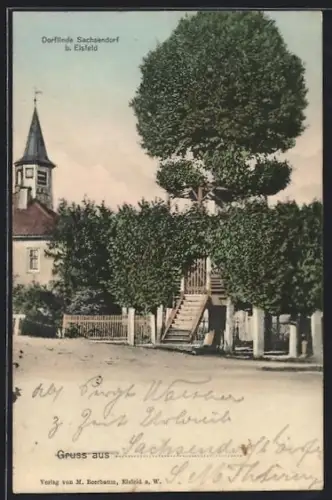 AK Sachsendorf b. Eisfeld, Dorflinde und Turm