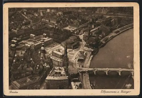 AK Dresden, Fliegeraufnahme vom Elbpanorama und Zwinger