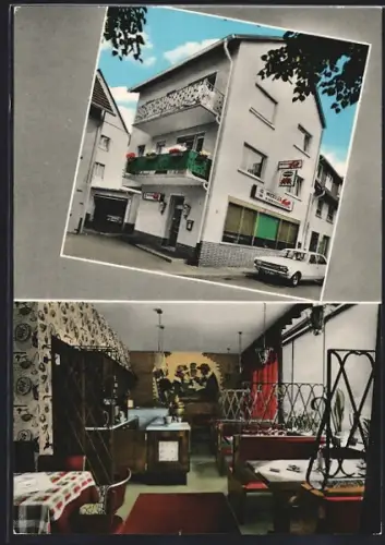 AK Bad Orb, Speisegaststätte Wicküler Eck, Inh. E. Schutowski, Aussenansicht, Gastraum