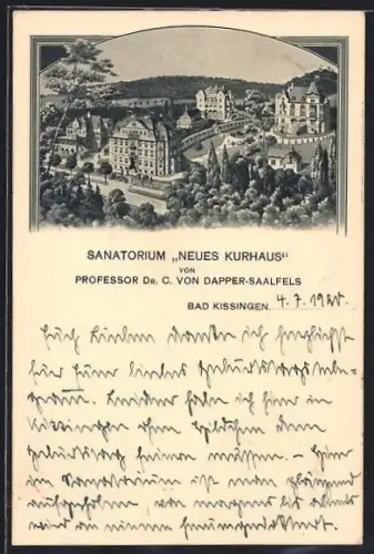 Lithographie Bad Kissingen, Sanatorium Neues Kurhaus von Professor Dr. C. von Dapper-Saalfeld