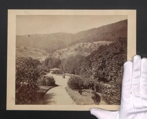 Fotografie E. Blumenthal, Wildbad, Ansicht Wildbad, Blick in die Parkanlage mit Brunnen, Grossformat 30 x 24cm
