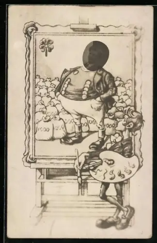 Foto-AK Portrait eines Mannes auf den Kopf eines wohlhabenden Mannes fotomontiert